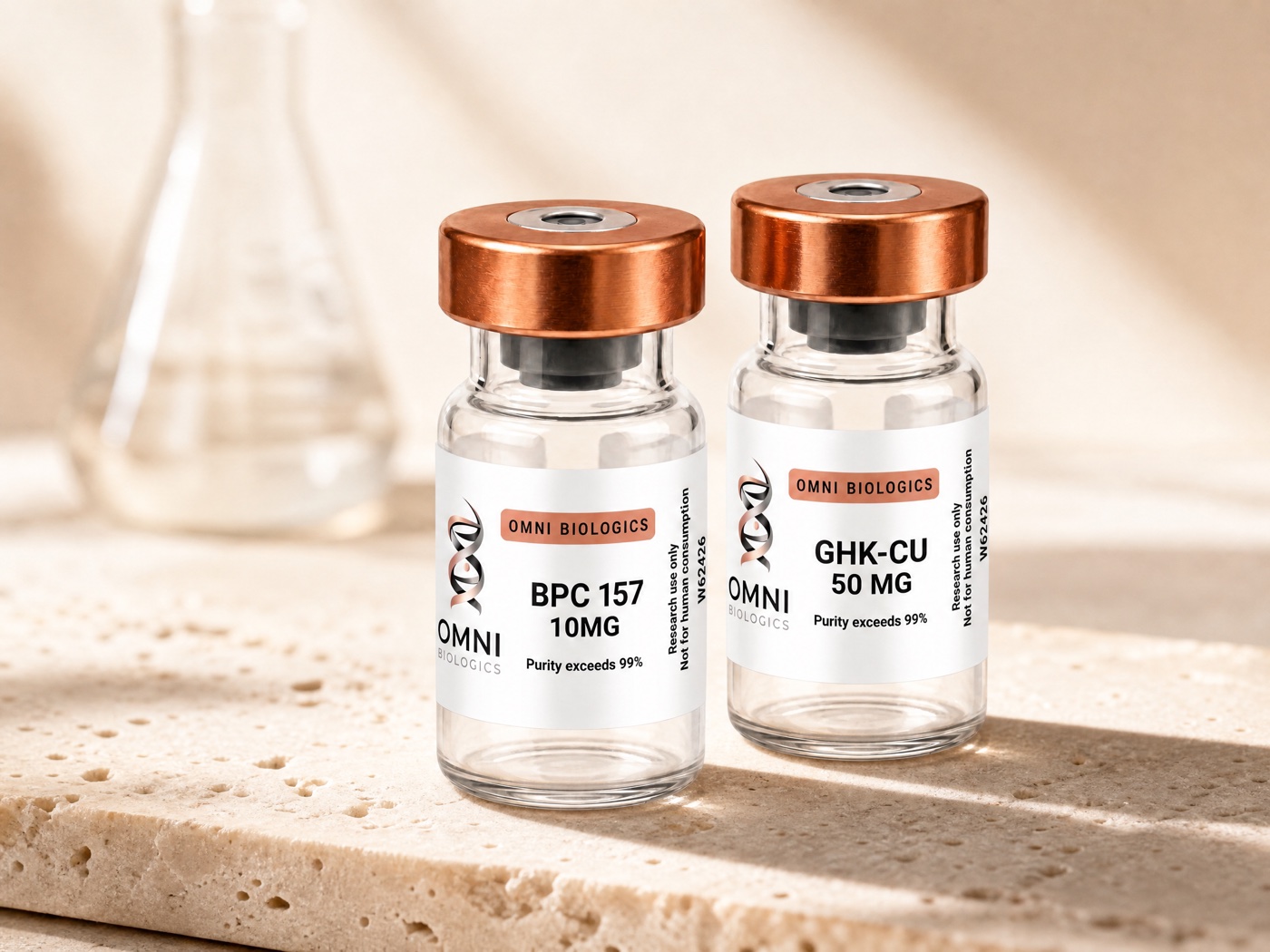 OMNI Biologics BPC 157 and GHK-Cu research vials
